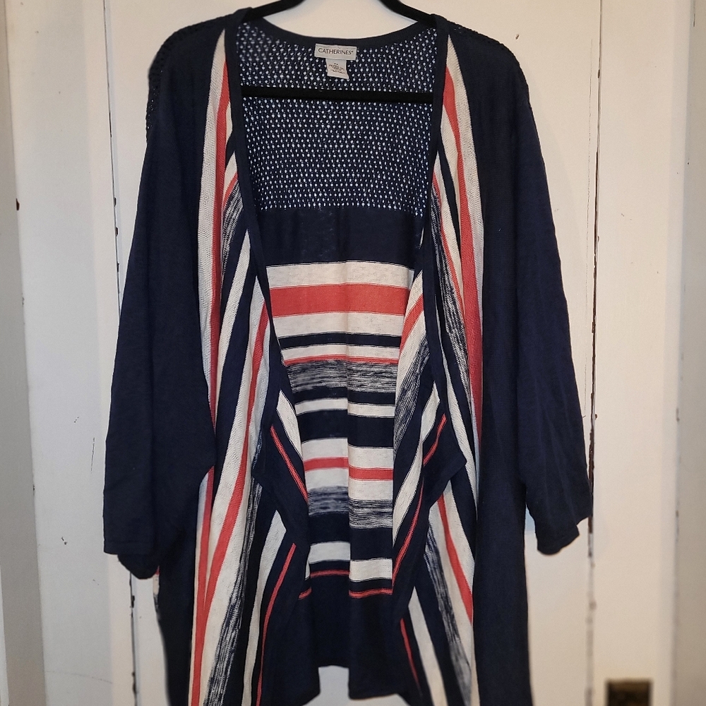 5x Catherines open front navy striped sweater